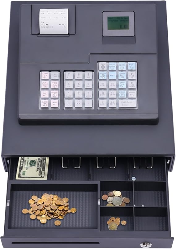 Thermal Cash Register,POS System Cash Register 8 Digits LED 39 Keys,Automatic Cash Register w/32 Departments,Quick Load Electronic Cash Register,1000 Plus 10 Clerks for Retail,Shop