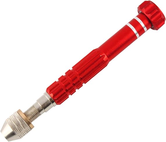 Larcele Pin Vise Drill, 3 Jaw Chuck Capacity 0" to 1/8" SDZKQ-02 (Red) | Aluminum Alloy Precision Manual Hand Drill for PCB, Models, Jewelry & Electronics, 0" to 1/8" Micro Drill Bits (Not Included)