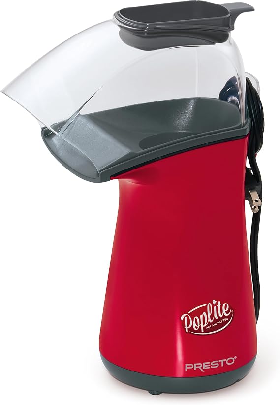 Presto 04863 Poplite Hot Air Popcorn Popper - Built-in Measuring Cup + Melts Butter, Easy to Clean, Built-in Cord Wrap, 18 Cups, Red