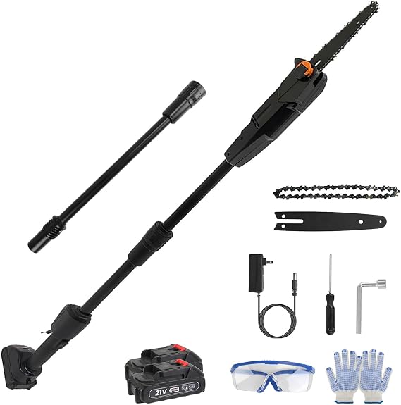 Cordless Pole Saw, 6-Inch Electric Pole Saw for Tree Trimming, Pole Chainsaw with 2Pcs Battery & Charger, 13ft Reach Electric Saw for Trees with Pole, Rotatable