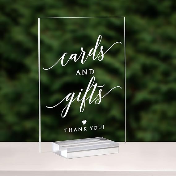Acrylic Cards and Gifts Sign with Stands, 5"x7" Clear Acrylic Wedding Sign and Clear Stand, Wedding TableTop Sign for Wedding Reception Event Party (Cards and Gifts)