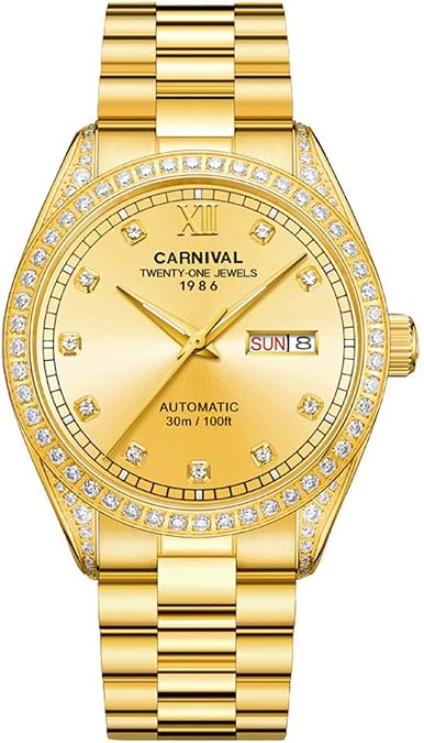 Automatic Watch Waterproof Synthetic Sapphire Crystal Diamond Luxury Men Gold Watch