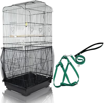 ASOCEA Adjustable Bird Harness and Leash with Extra Large Bird Cage Seed Catcher Guard for Yellow Naped Amazons Galah Cockatoos Small to Medium Breed Parrots Fits Birds Chest Between26-40cm 10.24-15