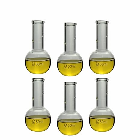 TN LAB 50ml Flat Bottom Boiling Flask Heavy-Wall Borosilicate 3.3 Glass 6-Pack