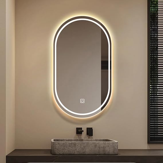 LED Bathroom Mirror Oval Mirror Lighted Mirrors Wall Mounted Makeup Mirror, 3 Color Temperatures, Stepless Dimmable, Smart Touch Button(Size:50x80cm)