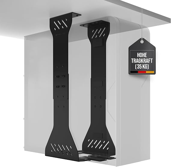 PC Under Desk Mount - 35kg Load Capacity Adjustable (Black) Heavy duty computer holder PC holder for many tower sizes suitable for many desks more ground clearance