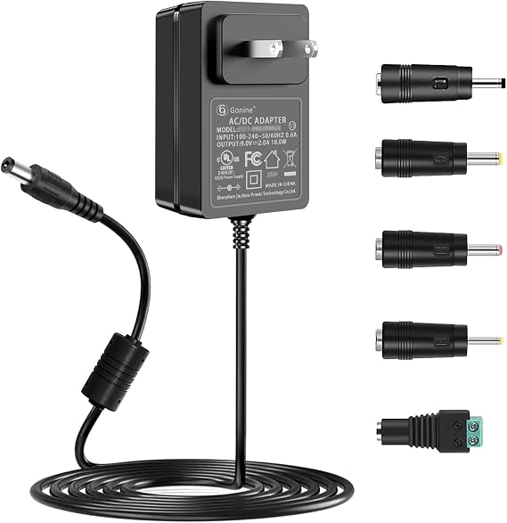 9V 2A Power Supply Adapter, AC 100-240V to DC 9V Power Cord UL Listed, Compatible with 9Volt 2A 1.5A 1A 0.5A 2000mA 1500mA 1000mA 500mA, for Schwinn Bike Record Player etc.