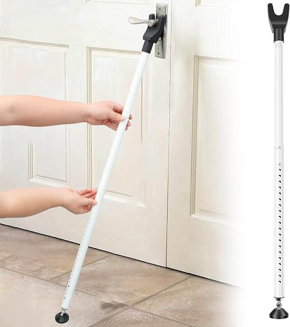 Door Security Bar 44''-55'' Adjustable Door Stopper Removable Sliding Door Safety Bar Door Jammer Bar Patio Sliding Door Lock Bar for Home, Apartment, Travel(White)