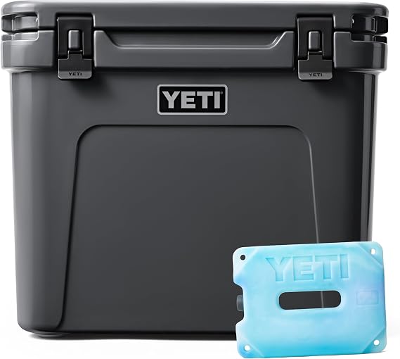 YETI Roadie 60 Wheeled Cooler with Retractable Periscope Handle, Charcoal with ICE Block Refreezable Reusable Cooler Ice Pack, 4 lb