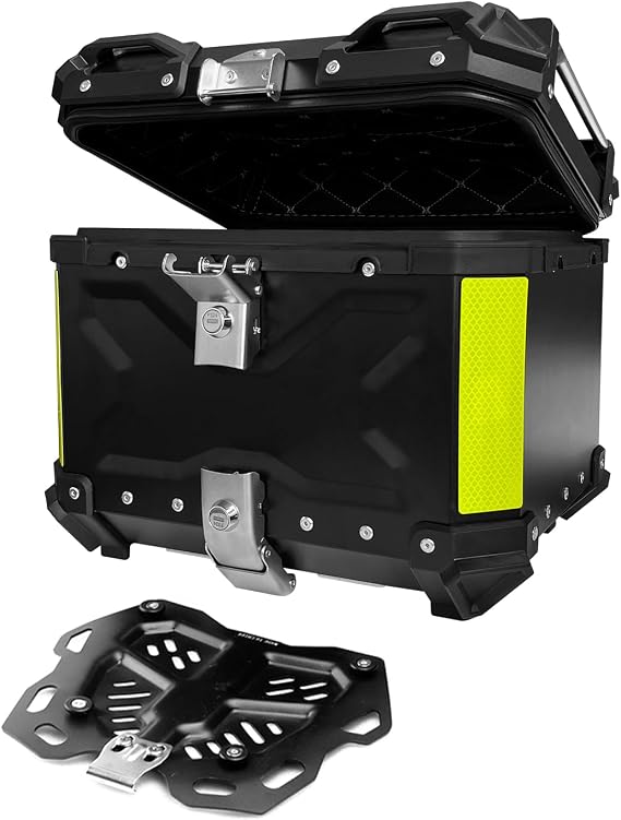 Aluminum Motorcycle Top Case, Universal Tail Box with Security Lock, Waterproof Helmet Luggage (Black, 35L)