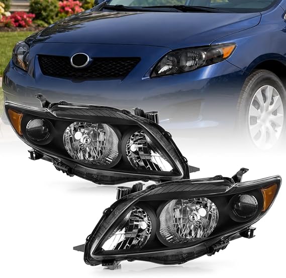 ACANII - For 2009-2010 Toyota Corolla S/XRS Blk Headlights Amber Reflector Headlamp 09-10 Driver + Passenger Side