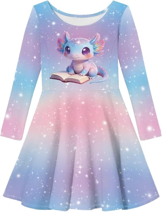 Long Sleeve Swing Skater Dress for Girls Casual Cute Fall Dress Print Funny Outfits Party