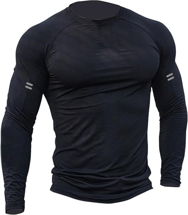 Men's Sun Protection Shirts Long Sleeve Swim Shirt Soft Stretch Sports T-Shirt Dry Fit Athletic Running Workout Shirts Black