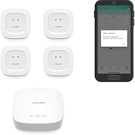 YoLink Water Leak Sensor 1 Kit: 4-Pack + Hub