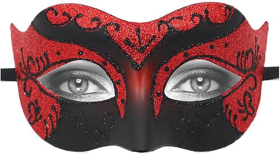 Masquerade Mask for Women Men Couple Venetian Mask Vintage Retro Mask for Halloween Costume Party Mardi Gras (Black Red)