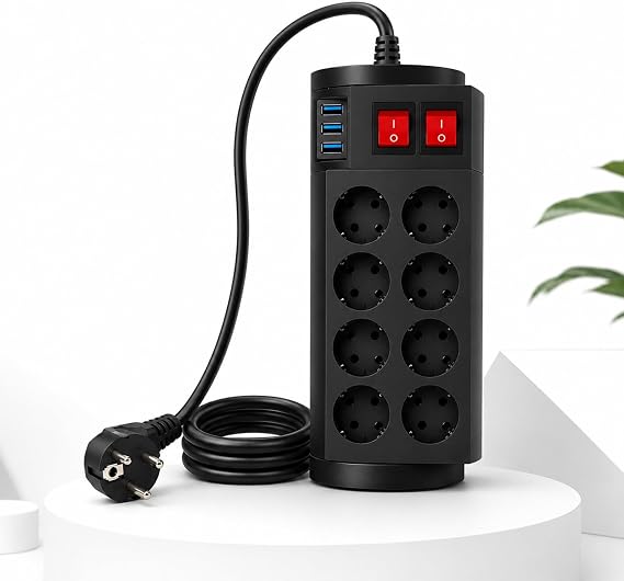 8’li Çoklu Priz + USB & USB-C + 2 Metre Güç Kablosu | Güç Dağıtıcı Elektrik Uzatma Kablosu – Ev/Ofis/Masaüstü
