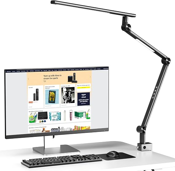VERSKI Desk Lamp LED Dimmable 18 W Double Light Source Desk Lamp for Home Office Clampable Eye Protection Daylight Lamp 5 Colour Temperatures and Brightness Adjustable Office Table Lamp [Energy Class A]