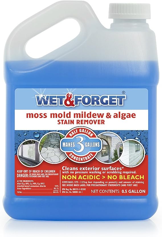Wet & Forget Moss, Mold, Mildew, Algae Stain Remover Multi-Surface Outdoor Cleaner Concentrate, Original, 64 Fluid Ounces