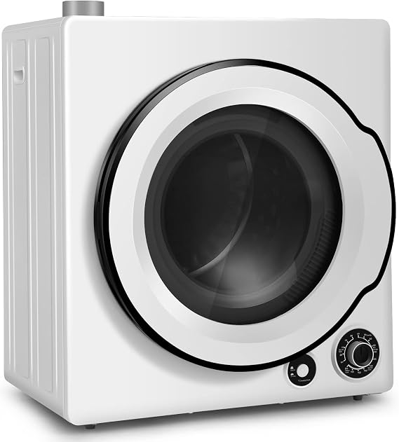 Compact Laundry Dryer, Electric Portable Clothes Dryers With Stainless Steel Drum & Exhaust Pipe, 13.2 lbs Capacity, 5 Drying Modes for Apartments, Home, Dorm, 1350W, White