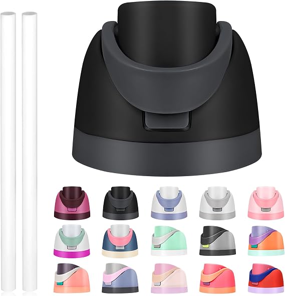 Replacement Lid for Owala Freesip, Compatible with Owala Cup 16oz 24oz 32oz 40oz, One Button Water Bottle Top Lid Replacement Accessory and Straws, Leakproof, BPA-Free (A black)