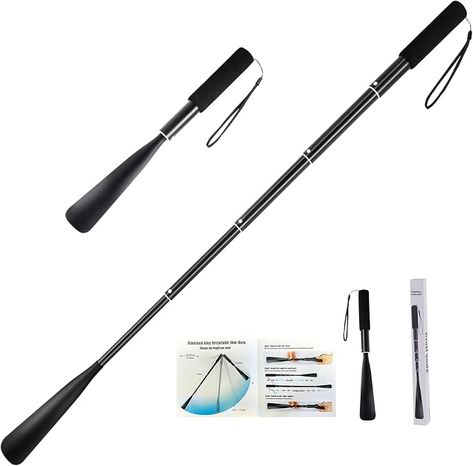Gobiteli Shoe Horn,Long Retractable Aluminum Shoe Horn Long Handle for Seniors,Men,Women and Kids