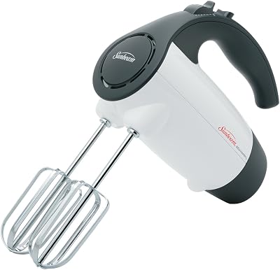 Sunbeam 2524 200-Watt 6-Speed Hand Mixer, White with Black Accents