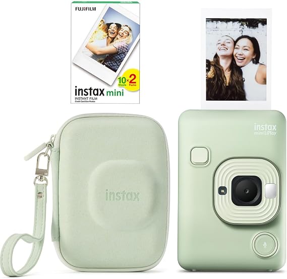 Instax Mini LiPlay Hybrid Camera Set with 20 Film Liplay Bags (Matcha Green)