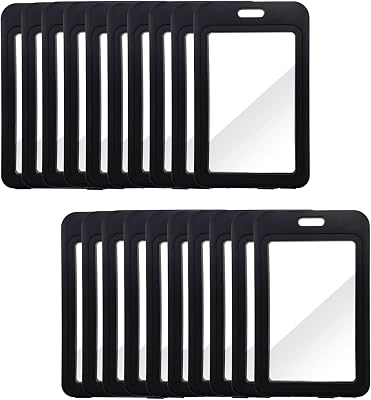20 Pack ID Badge Holder with Double-Sided Transparent Windows, Black Vertical Hard Plastic Name Tag Card Holder, Waterproof Id Card Protector for Office School