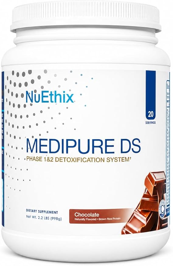 NuEthix Formulations Medipure DS with Brown Rice Protein Powder 22g, Phase 1 & 2 Detoxification System, Supports the Bodys Natural Detoxification Process, Chocolate (Non-Caffeinated), 20 Servings