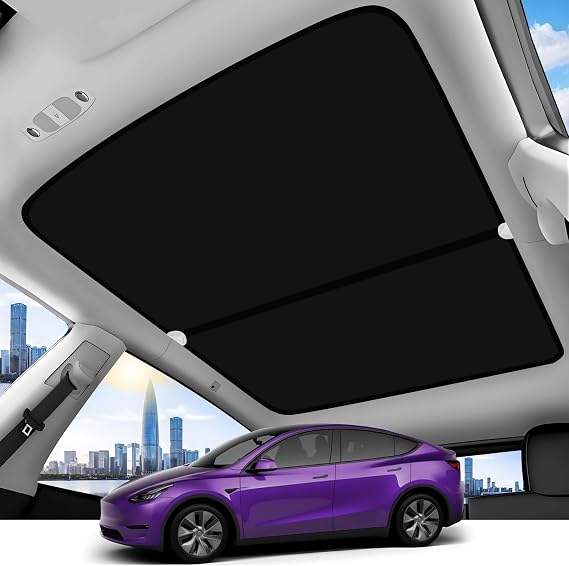 2025 Upgrade Sunshade Roof for Tesla Model Y 2025-2020 [No-Gap/Sag-Free] Middle Magnetic Component Glass Roof Sunshade Heat Insulation for Tesla Model Y Accessories 2025-2020 Black