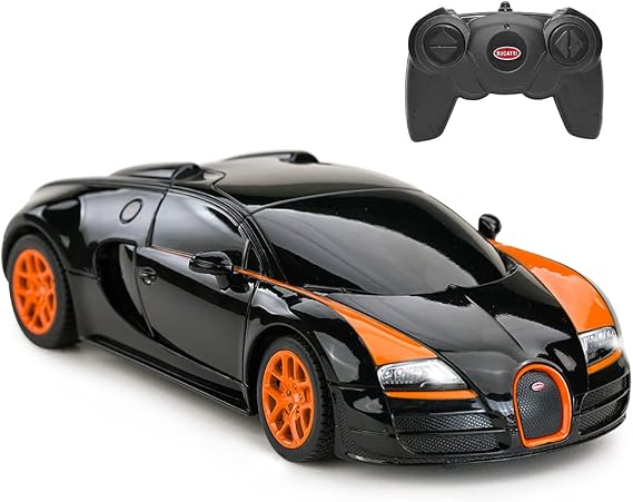 RASTAR Bugatti RC Car, 1/24 Scale Bugatti Veyron 16.4 Grand Sport Vitesse Radio Remote Controlled Model Toy Car, Black/Orange