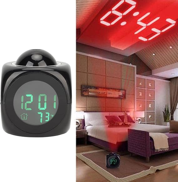 Projection Alarm Clock, Clock Projector on Ceiling Voice Timing Digital LED Display for Bedroom, Bedside,Office