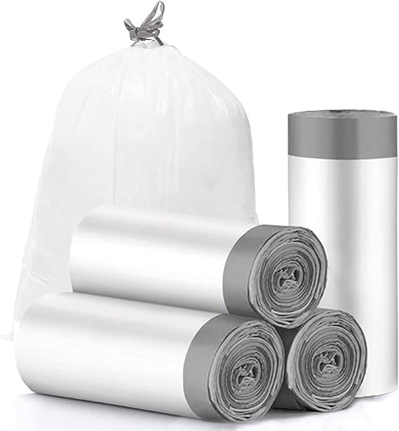 CHARMOUNT Drawstring 4 Gallon Trash Bags, Small Garbage Bags, 60 Count | Unscented Thick Trash Can Liners For Bathroom, Office, Kitchen Small Trash Can