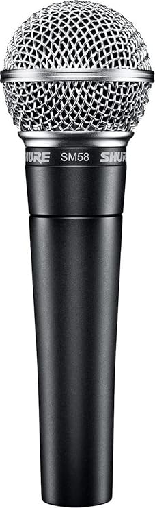 Shure SM58-LC Cardioid Dynamic Vocal Microphone with Pneumatic Shock Mount, Spherical Mesh Grille with Built-in Pop Filter, A25D Mic Clip, Storage Bag, 3-pin XLR Connector