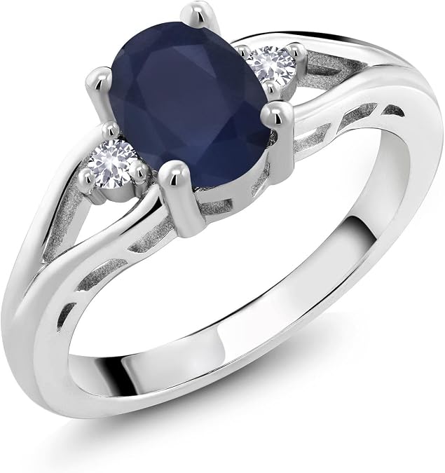 Gem Stone King 1.83 Cttw Blue Sapphire 3-Stone Ring For Women