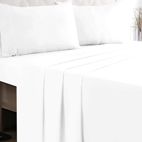 GLAMBURG Cotton Rich King Sheet Set - 4 Piece Deep Pocket King Size Bedding Sets with Marrowing - Ultra Soft, Wrinkle Resistant, Quick Dry, Easy Care King Sheets - White