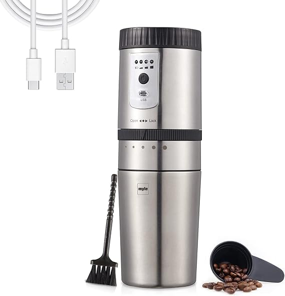 Myle Electric Portable Coffee Grinder - USB Rechargeable Coffee Maker Adjustable Coarseness Coffee Grinder with Removable Stainless Steel Coffee Filter for Office Car Camping