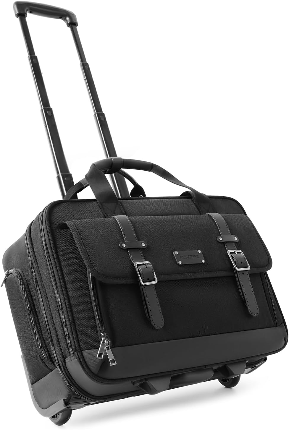 AUROTIER Rolling Laptop Bag, Briefcase, Unisex 17 Computer Bag, Under Seat Carry On Luggage, Laptop Briefcase Case, Work, Travel, College Teacher, Mobile Office Bag, Black, Business Casual, Black