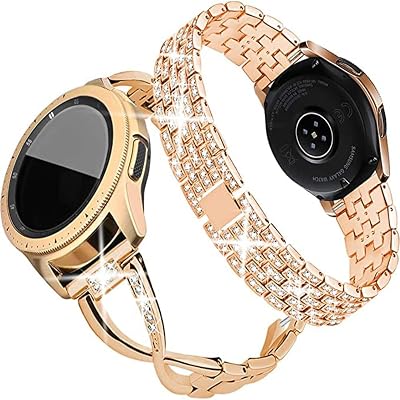 XIHAMA Compatible for Galaxy 7 6 5 4 40mm 44mm Galaxy Watch FE 2024Galaxy 3 41mmGalaxy Watch 42mmActive 2 Watch Band, 2 Pack 20mm Women Jewelry Bling Metal Strap