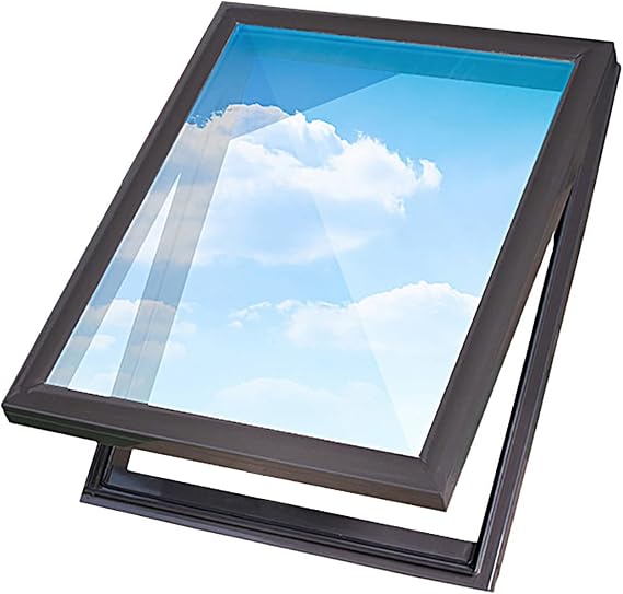 Skylight Windows for House Roof Basement Sloped Flat Roof Lighting Well Window Attic Sun Room Skylight Cover Manual Venting Egress Durable Aluminum + Tempered Glass Rainproof Silent(W24xL34in)
