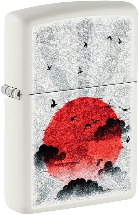 Zippo Red Moon Design White Matte Pocket Lighter