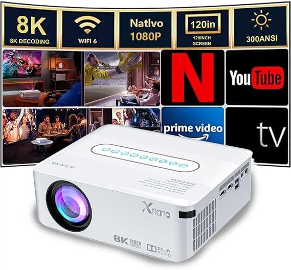 Portable Projector with 1080P 4K Supported, 300ANSI, Bluetooth Movie Projector for Bedroom, Outdoors, Office, Compatible with Smartphone, TV Stick, Laptop, HDMI, USB