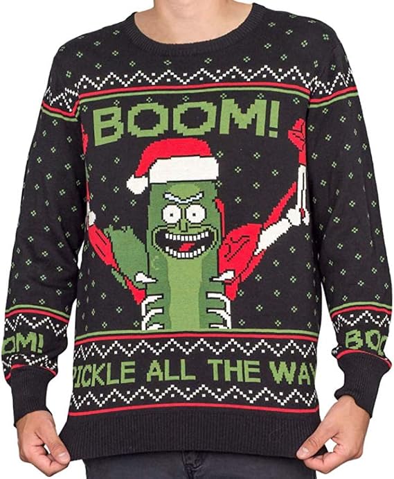 Ripple Junction Rick and Morty Boom! PickleRick Adult Ugly Christmas Sweater