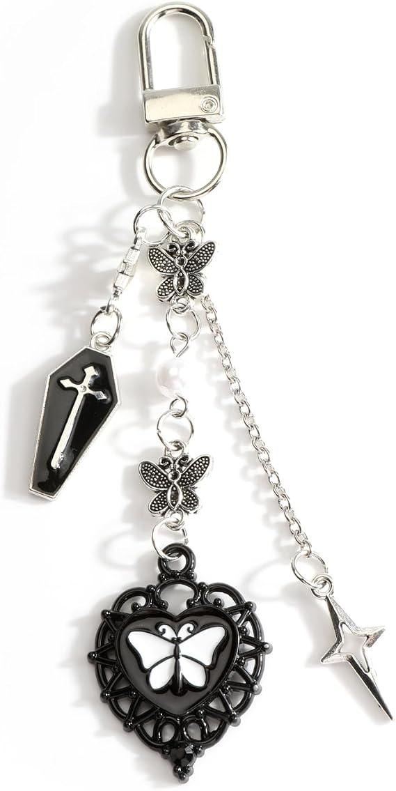 Gothic Heart Keychain Cool Coffin Keychains Dark Romance Keycharm for Women Alternative Love Gift Idea