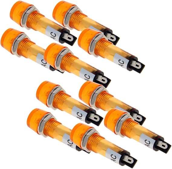 Heyiarbeit 10pcs Signal Indicator Dash Light DC 110VNeon Indicator LED Bulbs XD10-3 YellowPlastic Shell Panel Mount Signal Pilot Dash Directional Lights