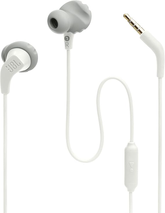 JBL ENDURANCE RUN2 Wired Earphones IPX5 Waterproof/1-Button Remote with Magnet/3.5mm Plug White JBLENDURRUN2WHT Small