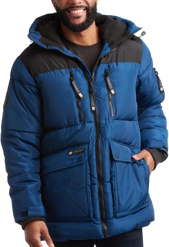 CANADA WEATHER GEAR Mens Winter Puffer Jacket - Heavyweight Insulated Ski Jacket Hooded Mens Coats Weather Resistant Coat