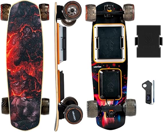 Electric Skateboard - Full-Screen LED Deck and Swappable Battery | 25 Miles Max Range, 28 Mph Top Speed, 105mm Large PU Wheels, Swap Batteries in Seconds, Dual 600W Motors, UL-Certified Safety