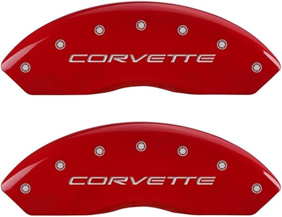 Set Of 4 Caliper Covers, Front And Rear: C5/corvette, Red, Silver Characters
