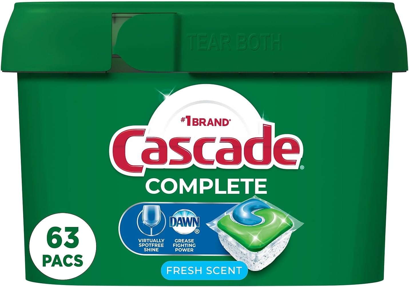 Cascade Complete Actionpacs, Dishwasher Detergent, Fresh Scent, 63 Count